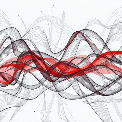 The primary subject of the image is a red and white striped pattern. The setting is a white background, and the visual style appears to be a digital art or illustration. The dominant colors are red and white, creating a bold and striking appearance.